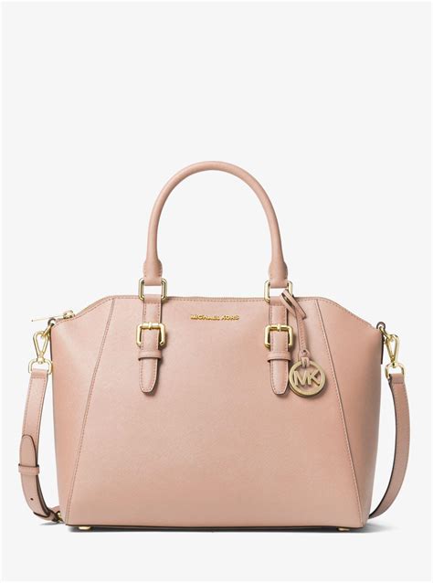 michael kors ciara large satchel saffiano|Ciara Large Saffiano Leather Satchel .